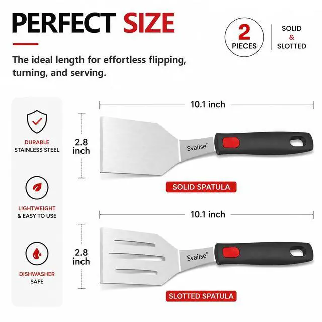 Alt view image 2 of 7 - 2Pcs Stainless Steel Spatula Set, Metal Turners for Kitchen Use, Metal Cooking Utensils for Cast Iron Skillet with Silicone Handle, Spatula Flipper for Frying Egg, Brownie, Cookies or Pancake