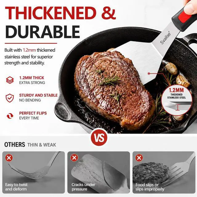 Alt view image 3 of 7 - 2Pcs Stainless Steel Spatula Set, Metal Turners for Kitchen Use, Metal Cooking Utensils for Cast Iron Skillet with Silicone Handle, Spatula Flipper for Frying Egg, Brownie, Cookies or Pancake