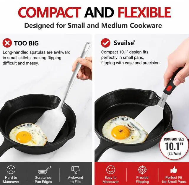 Alt view image 5 of 7 - 2Pcs Stainless Steel Spatula Set, Metal Turners for Kitchen Use, Metal Cooking Utensils for Cast Iron Skillet with Silicone Handle, Spatula Flipper for Frying Egg, Brownie, Cookies or Pancake