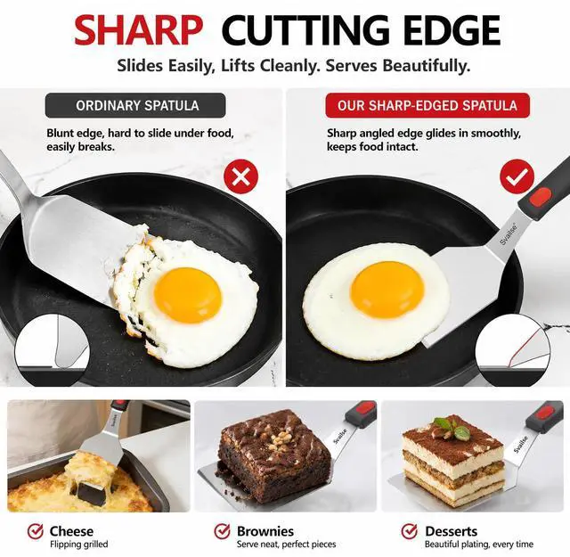 Alt view image 6 of 7 - 2Pcs Stainless Steel Spatula Set, Metal Turners for Kitchen Use, Metal Cooking Utensils for Cast Iron Skillet with Silicone Handle, Spatula Flipper for Frying Egg, Brownie, Cookies or Pancake