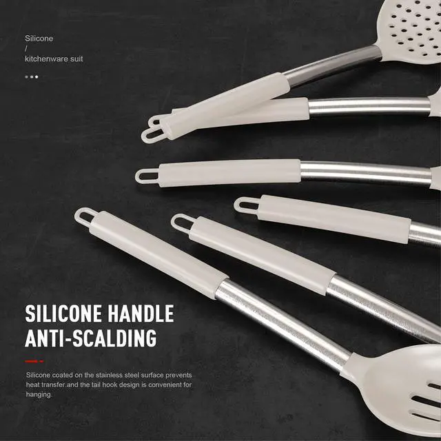 Alt view image 2 of 7 - Large Silicone Cooking Utensils Set - Heat Resistant Kitchen Utensils,Turner Tongs,Spatula,Spoon,Brush,Whisk,Stainless Steel Cooking Tool for Nonstick Cookware,Dishwasher Safe (Khaki)