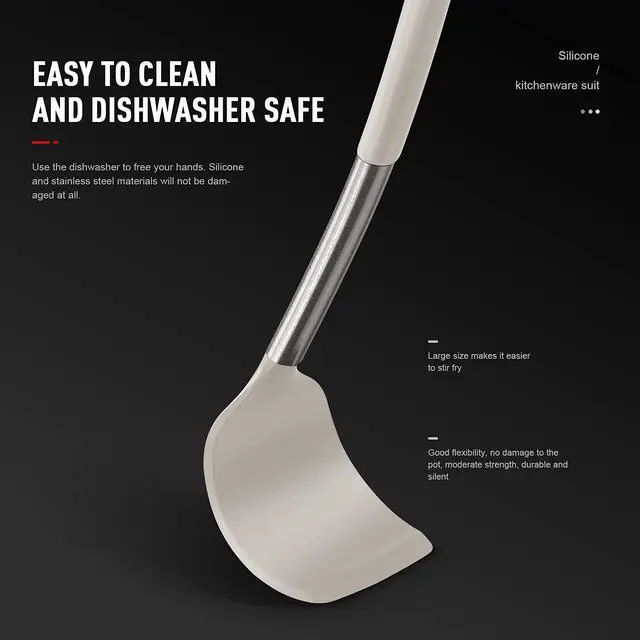 Alt view image 6 of 7 - Large Silicone Cooking Utensils Set - Heat Resistant Kitchen Utensils,Turner Tongs,Spatula,Spoon,Brush,Whisk,Stainless Steel Cooking Tool for Nonstick Cookware,Dishwasher Safe (Khaki)