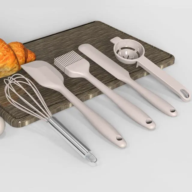 Alt view image 5 of 7 - Large Silicone Cooking Utensils Set - Heat Resistant Kitchen Utensils,Turner Tongs,Spatula,Spoon,Brush,Whisk,Stainless Steel Cooking Tool for Nonstick Cookware,Dishwasher Safe (Khaki)