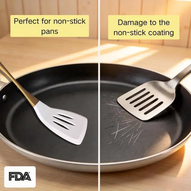Alt view image 4 of 7 - Elegant White Gold Silicone Cooking Utensils Set - Non-Toxic, Dishwasher Safe Kitchen Utensils Set with Heat Resistant Comfort Handles - Includes Spatula & Spoon for Nonstick Cookware
