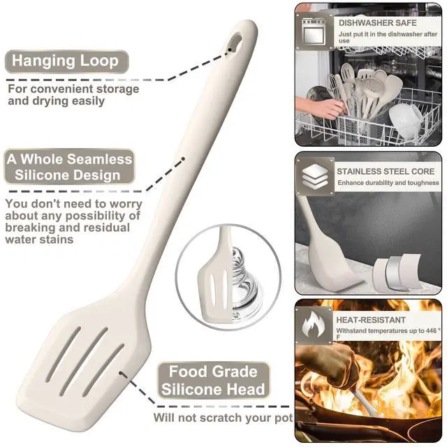 Alt view image 3 of 7 - Silicone Kitchen cooking Utensils Set, 43 Pcs Heat Resistant Khaki Cooking Utensils Set, Turner, Tongs, Spoon, Spatula, Kitchen Gadgets Tools Set For Nonstick Cookware(Dishwasher, BPA Free)