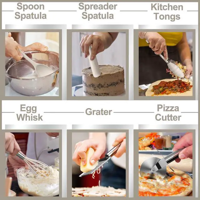 Alt view image 5 of 7 - Silicone Kitchen cooking Utensils Set, 43 Pcs Heat Resistant Khaki Cooking Utensils Set, Turner, Tongs, Spoon, Spatula, Kitchen Gadgets Tools Set For Nonstick Cookware(Dishwasher, BPA Free)