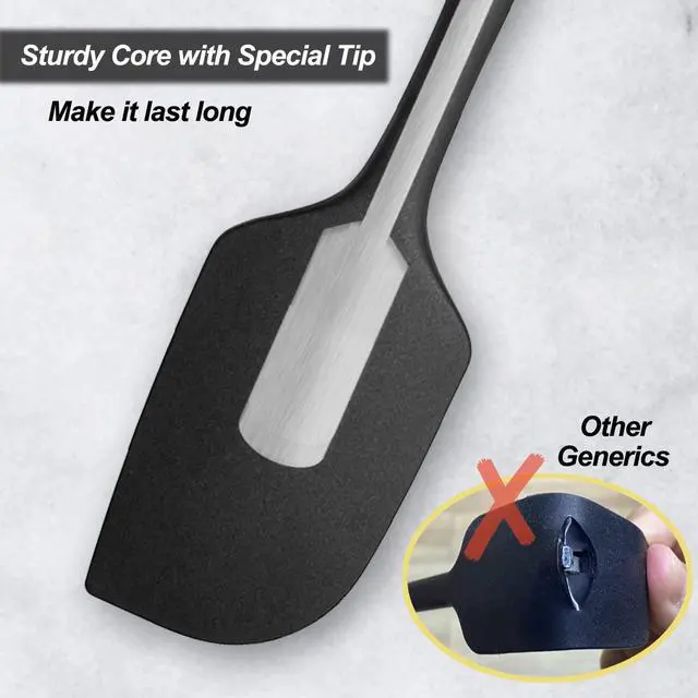 Alt view image 4 of 7 - Silicone Spatula for Kitchen, 600°F Heat resistant Spatulas for Baking, Cooking, Scraping,and Mixing, Non Stick Kitchen Utensils, BPA Free, 11.2 IN, 3 Pack, Black