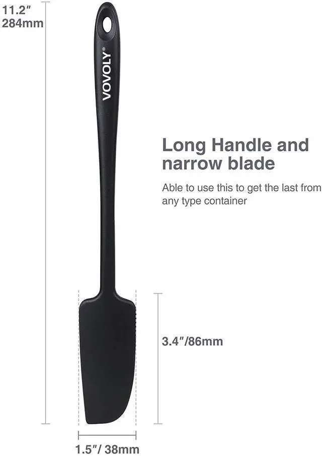 Alt view image 2 of 6 - Silicone Jar Spatula, Small Rubber Scraper, Spatulas Silicone Heat Resistant, Seamless,Non StIck Cookware 11.2 Inch, Black.