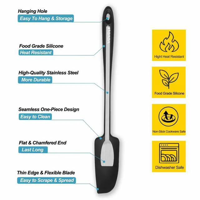 Alt view image 3 of 6 - Silicone Jar Spatula, Small Rubber Scraper, Spatulas Silicone Heat Resistant, Seamless,Non StIck Cookware 11.2 Inch, Black.
