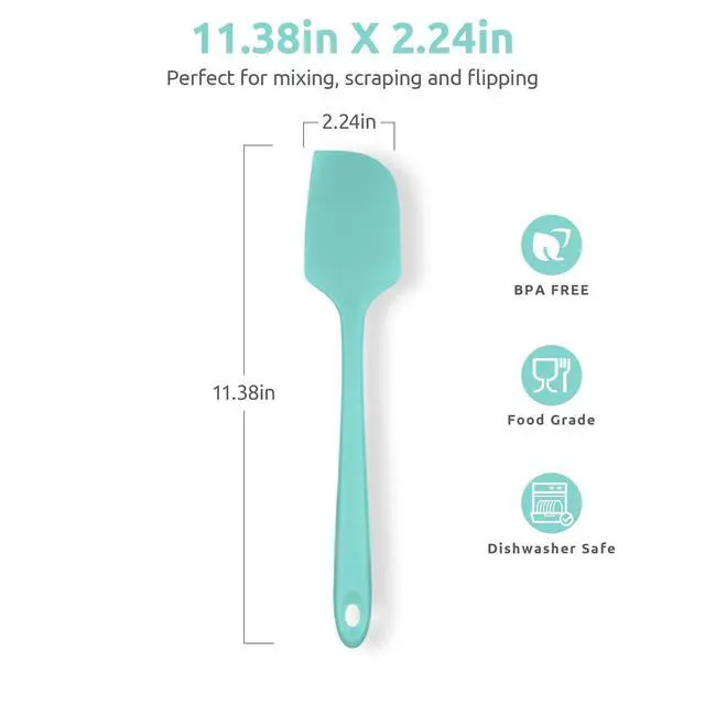 Alt view image 2 of 7 - Heat Resistant Silicone Large Spatula: 600ºF High Heat Flexible 11.38in Silicon Mixing Stirring Cooking Scraping Baking Bowl Scraper Seamless Spreader for Kitchen Nonstick Cookware (Aqua Sky)