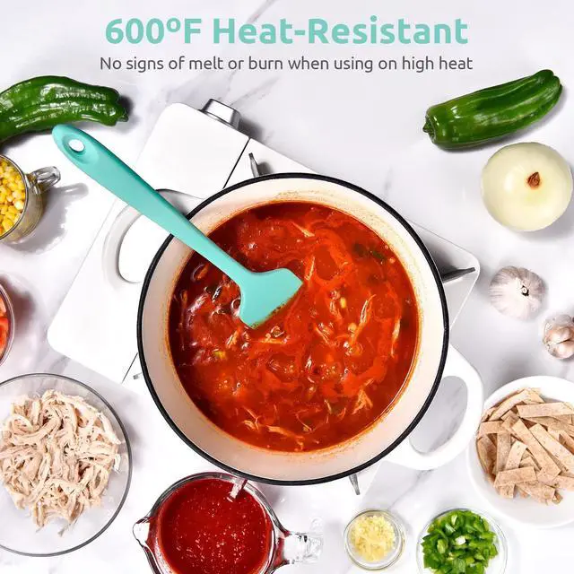 Alt view image 3 of 7 - Heat Resistant Silicone Large Spatula: 600ºF High Heat Flexible 11.38in Silicon Mixing Stirring Cooking Scraping Baking Bowl Scraper Seamless Spreader for Kitchen Nonstick Cookware (Aqua Sky)