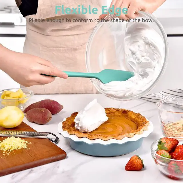 Alt view image 4 of 7 - Heat Resistant Silicone Large Spatula: 600ºF High Heat Flexible 11.38in Silicon Mixing Stirring Cooking Scraping Baking Bowl Scraper Seamless Spreader for Kitchen Nonstick Cookware (Aqua Sky)