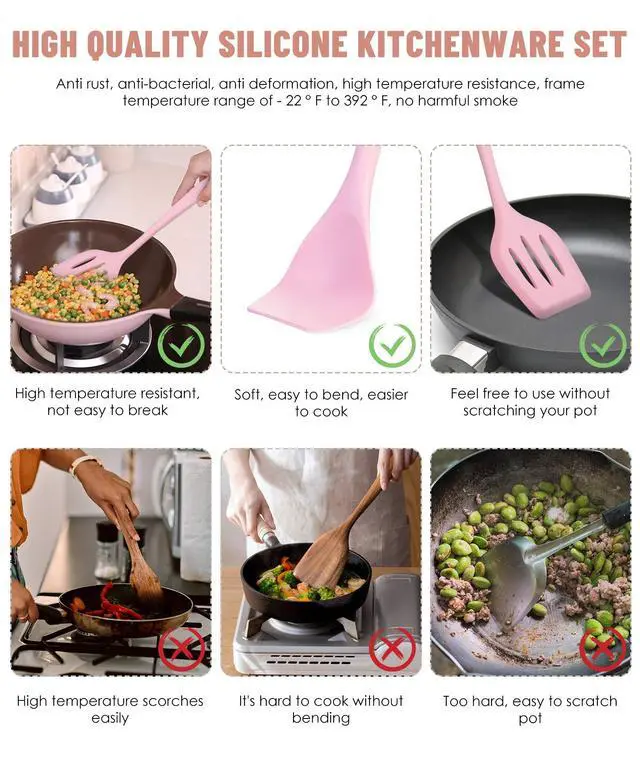 Alt view image 3 of 7 - Kitchen Utensils Set-12 Pieces Silicone Cooking Utensils Set (Dishwasher Safe) 392°F Heat Resistant Spatula Set, Nonstick Cookware