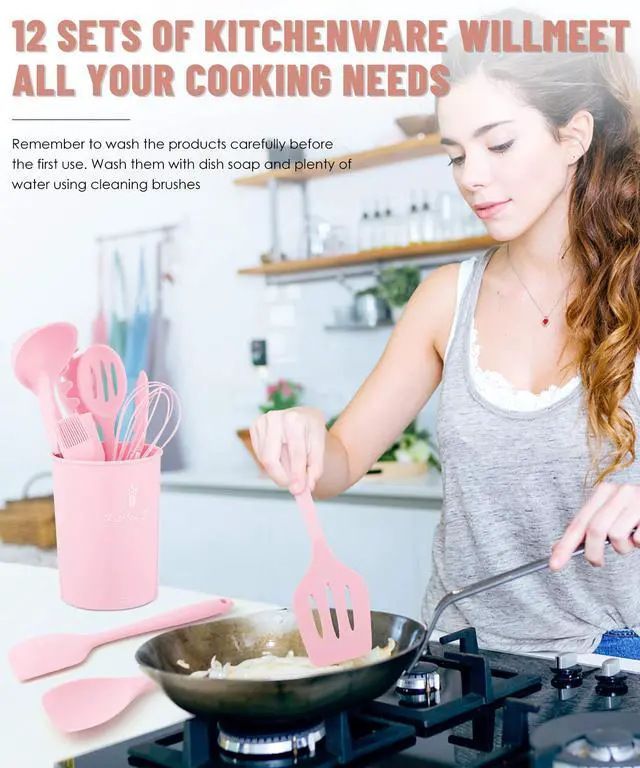 Alt view image 7 of 7 - Kitchen Utensils Set-12 Pieces Silicone Cooking Utensils Set (Dishwasher Safe) 392°F Heat Resistant Spatula Set, Nonstick Cookware