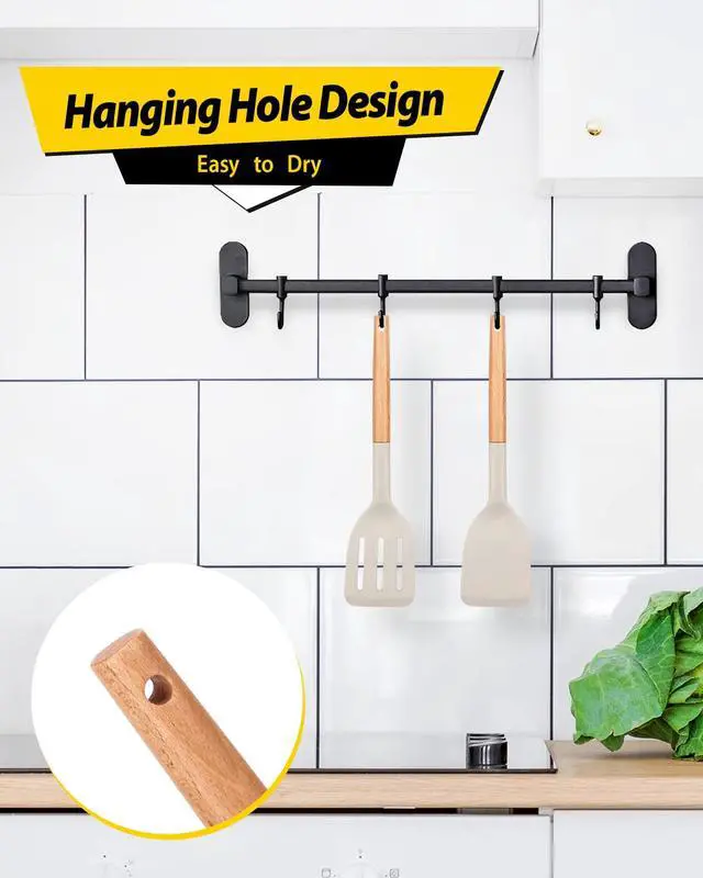 Alt view image 6 of 7 - Pack of 2 Silicone Cooking Spatula, Heat Resistant Solid Turner, Non Stick Slotted Spatulas with Wooden Short Handle,Ideal Wood Kitchen Utensils Set for Frying, Baking, Flipping, Turning
