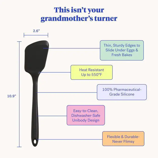 Alt view image 3 of 7 - Get It Right Silicone Kitchen Spatula Turner - Non toxic cooking utensils for Nonstick Cookware, Cooking and Baking, Mini Flip - 11IN - Black