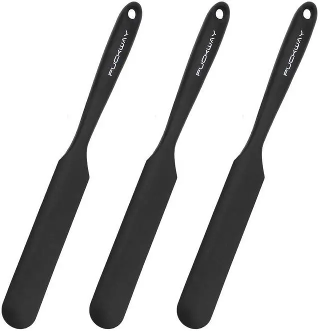 Main image of 3pcs Silicone Jar Spatulas 10in Long Skinny Heat-Resistant, Narrow Spatula Set for Scraping Peanut Butter, Sourdough, Jam in Small Containers, Blenders & Baking (Black)