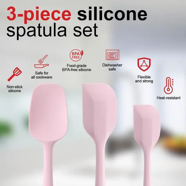 Alt view image 2 of 6 - Silicone Spatula Set - Rubber Spatula - 600°F Heat Resistant Baking Spoon & Spatulas (Pink)