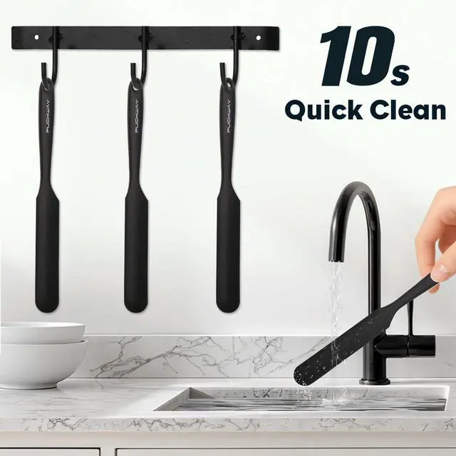 Alt view image 7 of 7 - 3pcs Silicone Jar Spatulas 10in Long Skinny Heat-Resistant, Narrow Spatula Set for Scraping Peanut Butter, Sourdough, Jam in Small Containers, Blenders & Baking (Black)