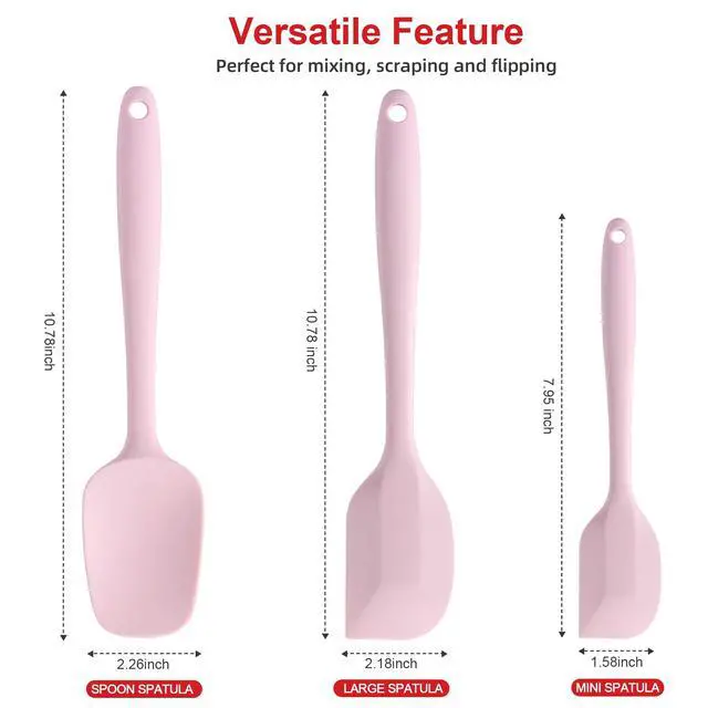Alt view image 4 of 6 - Silicone Spatula Set - Rubber Spatula - 600°F Heat Resistant Baking Spoon & Spatulas (Pink)