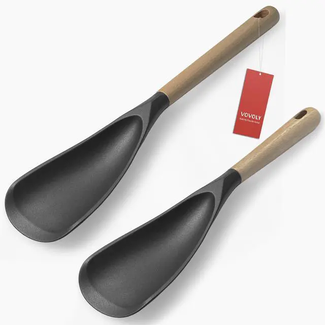 Main image of Cooking Spoon for Nonstick Cookingwares, Silicone Spoon Spoon for Mixing, Scoop, and Scrape, Black (13.4''+11.4" Black 2-Pack)