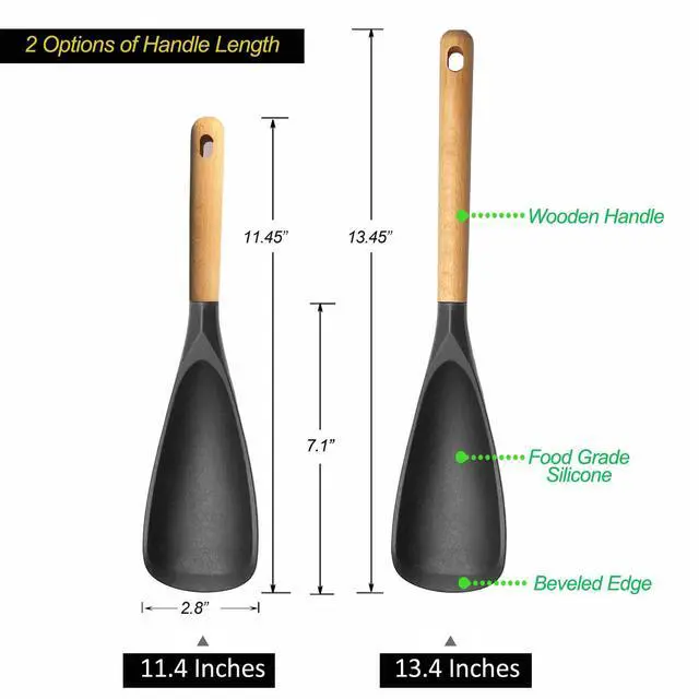 Alt view image 2 of 7 - Cooking Spoon for Nonstick Cookingwares, Silicone Spoon Spoon for Mixing, Scoop, and Scrape, Black (13.4''+11.4" Black 2-Pack)