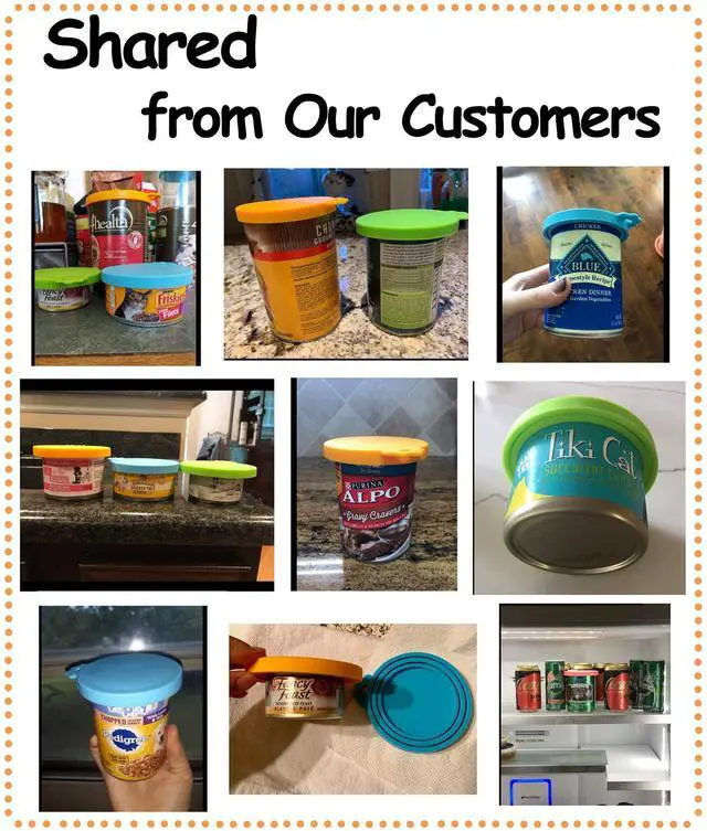 Alt view image 2 of 7 - Pet Food Can Cover Silicone Can Lids for Dog and Cat Food(Universal Size,One fit 3 Standard Size Food Cans),Blue and Green
