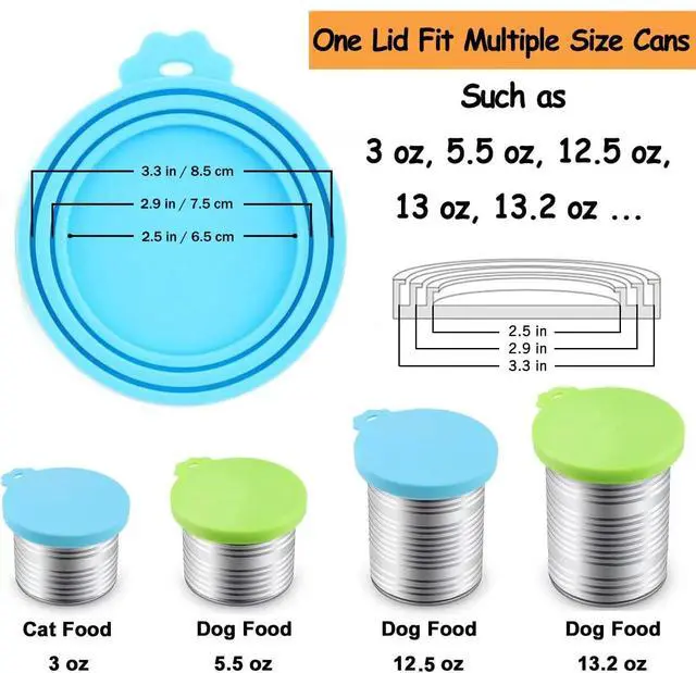 Alt view image 3 of 7 - Pet Food Can Cover Silicone Can Lids for Dog and Cat Food(Universal Size,One fit 3 Standard Size Food Cans),Blue and Green