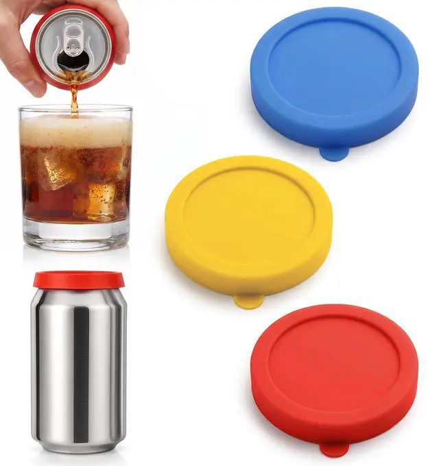 Main image of 3 Pcs Soda Can Lids, Reusable Silicone Soda Cans Cover Pop Can Caps