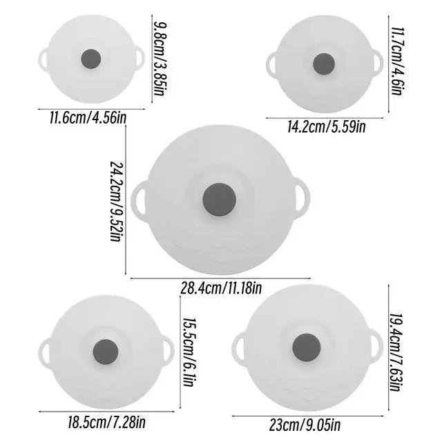 Alt view image 2 of 6 - 5 Pack Cover Silicone Lids,Silicone Bowl Lid Set,Microwave Splatter Cover, 5 Sizes Reusable Heat Resistant Suction Lids Fits, for cups, bowls, plates, pots, pans, refrigerators, etc,dark gray