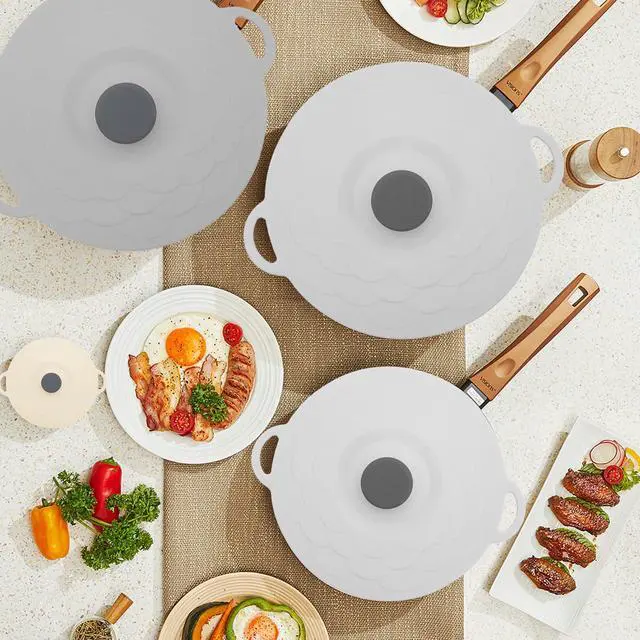 Alt view image 3 of 6 - 5 Pack Cover Silicone Lids,Silicone Bowl Lid Set,Microwave Splatter Cover, 5 Sizes Reusable Heat Resistant Suction Lids Fits, for cups, bowls, plates, pots, pans, refrigerators, etc,dark gray