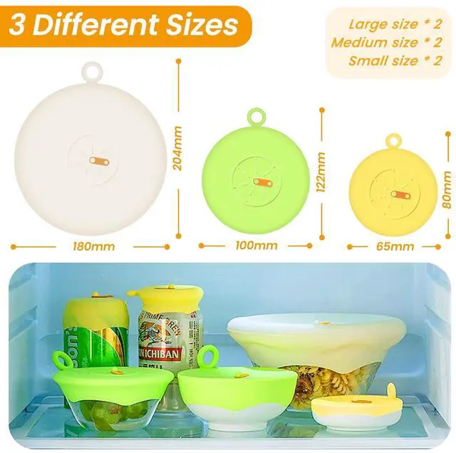 Alt view image 3 of 7 - 6 Pcs Silicone Stretch Lids Set for Food Storage,Silicone Bowl Covers,3 Different Sizes Reusable Elastic Sealing Food Cover, Microwave Heat Resistant Lids,Leak-Proof Lid for Fruit Plate Cans Cup Jars
