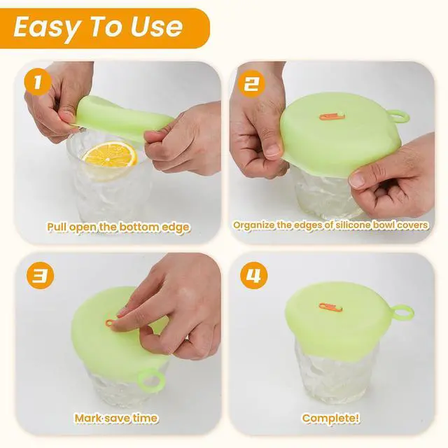 Alt view image 6 of 7 - 6 Pcs Silicone Stretch Lids Set for Food Storage,Silicone Bowl Covers,3 Different Sizes Reusable Elastic Sealing Food Cover, Microwave Heat Resistant Lids,Leak-Proof Lid for Fruit Plate Cans Cup Jars