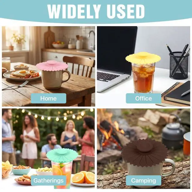 Alt view image 7 of 7 - Pcs Silicone Cup Cover Lids, 4.3 In Drink Covers for Mugs, Multicolored Silicone Lids for Cups, Reusable Flexible Cup Lids for Outdoor Cold Hot Drinks Coffee Tea Beer, 12 Assorted Colors