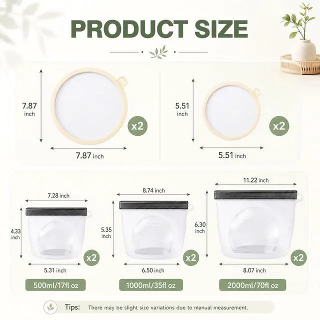 Alt view image 2 of 7 - Silicone Food Storage Bags and Lids Set, 6 Pcs Reusable Leakproof Freezer Bags with 4 Stretch Bowl Covers, Airtight Meal Prep Bag, Microwave Dishwasher Freezer Safe 3 Sizes (500ml-2000ml)