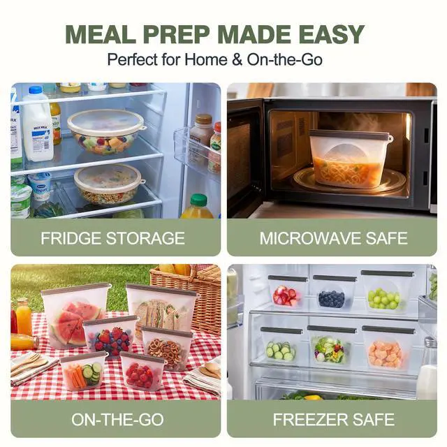Alt view image 5 of 7 - Silicone Food Storage Bags and Lids Set, 6 Pcs Reusable Leakproof Freezer Bags with 4 Stretch Bowl Covers, Airtight Meal Prep Bag, Microwave Dishwasher Freezer Safe 3 Sizes (500ml-2000ml)