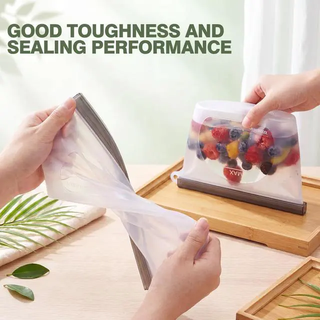 Alt view image 6 of 7 - Silicone Food Storage Bags and Lids Set, 6 Pcs Reusable Leakproof Freezer Bags with 4 Stretch Bowl Covers, Airtight Meal Prep Bag, Microwave Dishwasher Freezer Safe 3 Sizes (500ml-2000ml)
