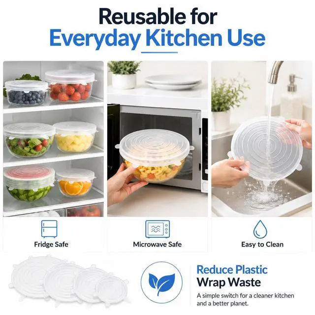 Alt view image 3 of 7 - 6pcs Reusable Silicone Stretch Lids, Six-piece Set Of Silicone Fresh-keeping Covers, Stretching Bowl Covers,Dust-proof Refrigerator Microwave Oven Sealing for Various Food Containers (white)