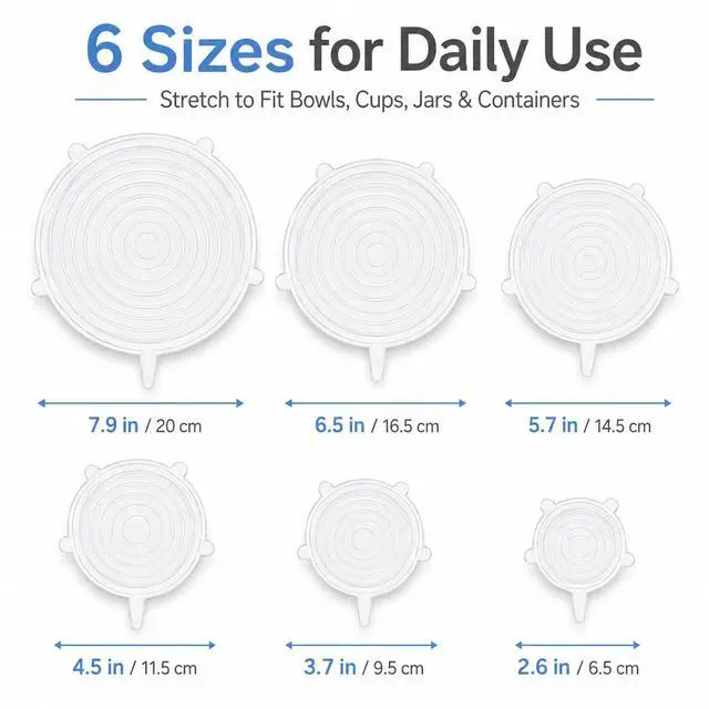 Alt view image 4 of 7 - 6pcs Reusable Silicone Stretch Lids, Six-piece Set Of Silicone Fresh-keeping Covers, Stretching Bowl Covers,Dust-proof Refrigerator Microwave Oven Sealing for Various Food Containers (white)