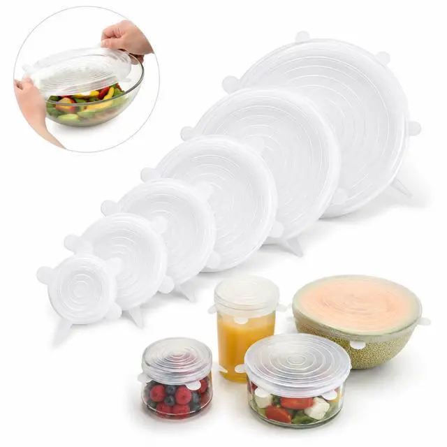 Alt view image 5 of 7 - 6pcs Reusable Silicone Stretch Lids, Six-piece Set Of Silicone Fresh-keeping Covers, Stretching Bowl Covers,Dust-proof Refrigerator Microwave Oven Sealing for Various Food Containers (white)