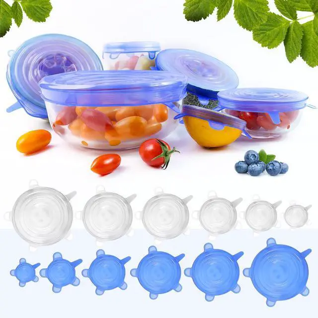 Alt view image 7 of 7 - 12PCS Different Specifications Silicone Lids, Silicone Stretch Lids, Silicone Lids for Food Storage, Reusable Bowl Covers, Suitable for Bowls, POTS, Cups, Plates, Fruits, Vegetables(White + Blue)