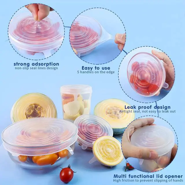 Alt view image 4 of 7 - 12PCS Different Specifications Silicone Lids, Silicone Stretch Lids, Silicone Lids for Food Storage, Reusable Bowl Covers, Suitable for Bowls, POTS, Cups, Plates, Fruits, Vegetables(White + Blue)