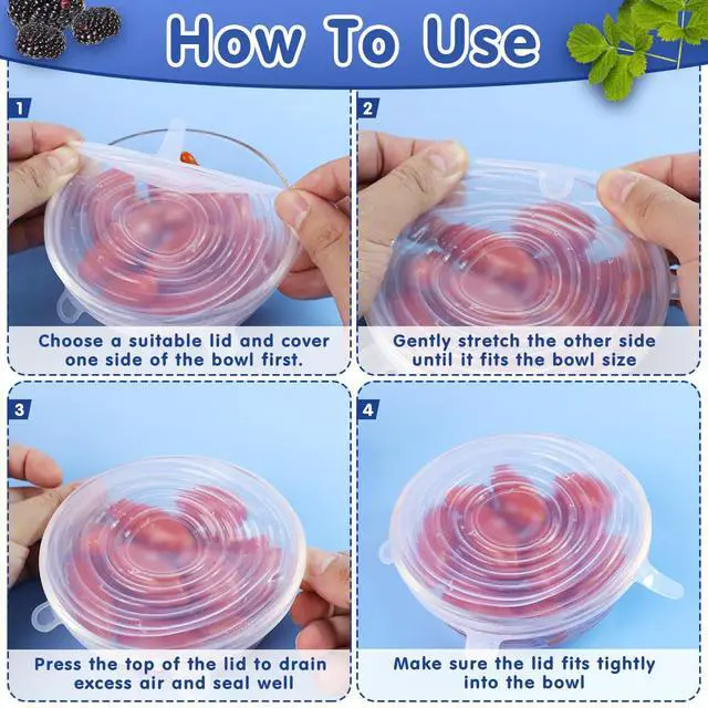 Alt view image 3 of 7 - 12PCS Different Specifications Silicone Lids, Silicone Stretch Lids, Silicone Lids for Food Storage, Reusable Bowl Covers, Suitable for Bowls, POTS, Cups, Plates, Fruits, Vegetables(White + Blue)
