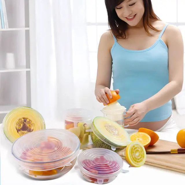 Alt view image 5 of 7 - 12PCS Different Specifications Silicone Lids, Silicone Stretch Lids, Silicone Lids for Food Storage, Reusable Bowl Covers, Suitable for Bowls, POTS, Cups, Plates, Fruits, Vegetables(White + Blue)