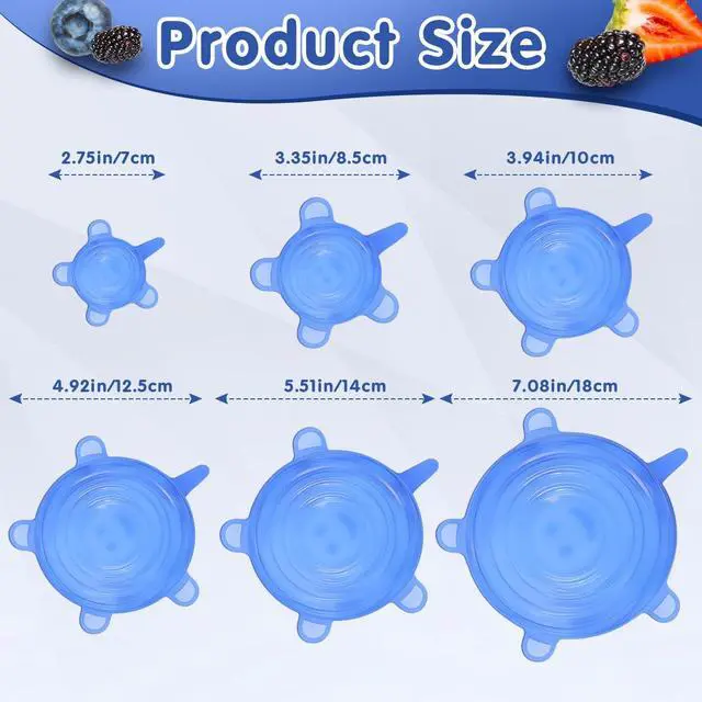 Alt view image 2 of 7 - 12PCS Different Specifications Silicone Lids, Silicone Stretch Lids, Silicone Lids for Food Storage, Reusable Bowl Covers, Suitable for Bowls, POTS, Cups, Plates, Fruits, Vegetables(White + Blue)
