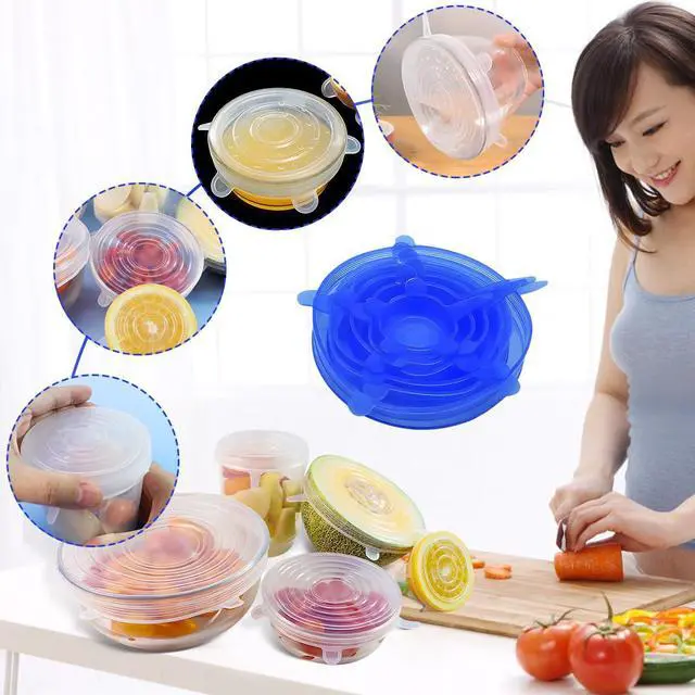 Alt view image 6 of 7 - 12PCS Different Specifications Silicone Lids, Silicone Stretch Lids, Silicone Lids for Food Storage, Reusable Bowl Covers, Suitable for Bowls, POTS, Cups, Plates, Fruits, Vegetables(White + Blue)