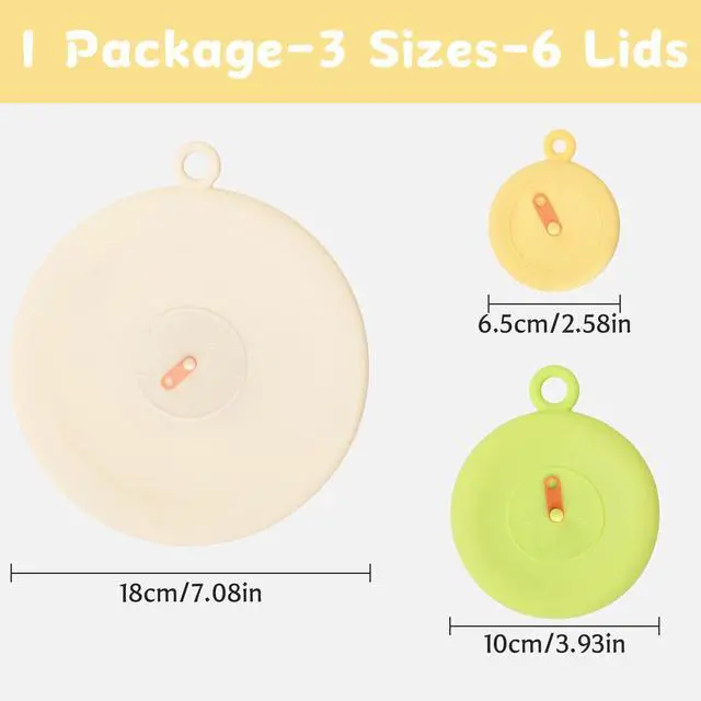 Alt view image 2 of 7 - 6 Pcs Silicone Dustproof and Fresh-keeping Covers Set, Silicone Stretch Lids for Food Storage for Cups/Cans/Jars/Bowls, Reusable Stretch and Seal Lids with Easy-open Pull Tab and Day Indicator