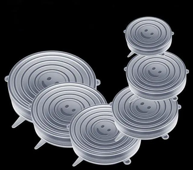 Main image of Reusable Silicone Stretch-Lid Set 6 Sizes (2.4-7.1), Crystal-Clear, BPA-Free, Airtight Food-Saver Covers for Bowls, Cans, Half Fruit & Veg | Microwave, Freezer & Dishwasher Safe 65 g Pack