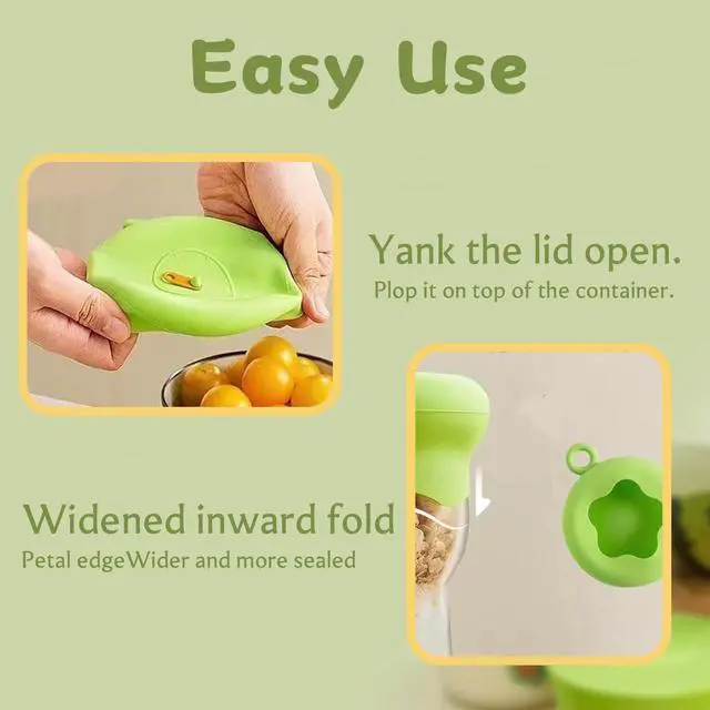 Alt view image 6 of 7 - 6 Pcs Silicone Dustproof and Fresh-keeping Covers Set, Silicone Stretch Lids for Food Storage for Cups/Cans/Jars/Bowls, Reusable Stretch and Seal Lids with Easy-open Pull Tab and Day Indicator