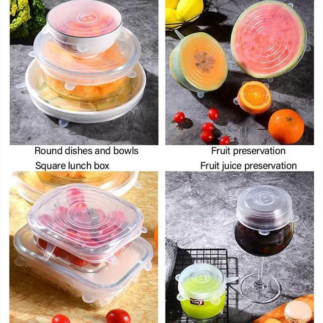 Alt view image 4 of 7 - Reusable Silicone Stretch-Lid Set 6 Sizes (2.4-7.1), Crystal-Clear, BPA-Free, Airtight Food-Saver Covers for Bowls, Cans, Half Fruit & Veg | Microwave, Freezer & Dishwasher Safe 65 g Pack